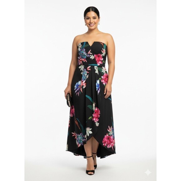 City Chic Dress Womans 16 Black Floral Maxi Wrap Succulent Party Tropical NWT - Picture 1 of 13